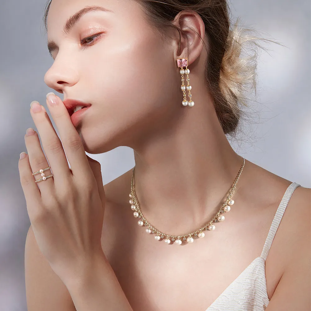 925 Sterling Silver Fresh Water Pearl Zirconia Charm Necklace 80100069 - image1
