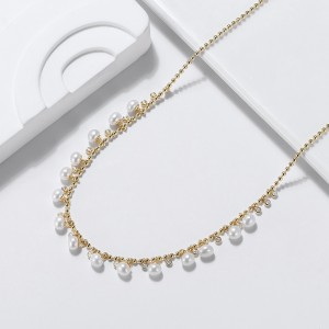 925 Sterling Silver Fresh Water Pearl Zirconia Charm Necklace 80100069