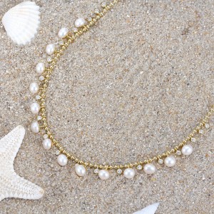 925 Sterling Silver Fresh Water Pearl Zirconia Charm Necklace 80100069