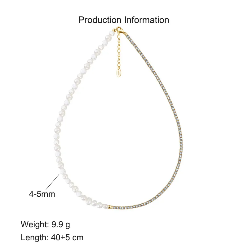 925 Sterling Silver Fresh Water Pearl Zirconia Tennis Necklace 80100071 - image2