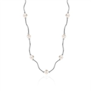 925 Sterling Silver Waved Tues Fresh Water Pearl Necklace 80100074