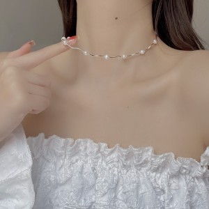 925 Sterling Silver Waved Tues Fresh Water Pearl Necklace 80100074