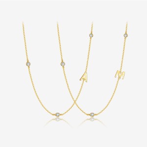 925 Sterling Silver Gold Tone Letters Zirconia Necklace 80100076