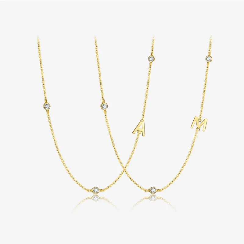 925 Sterling Silver Gold Tone Letters Zirconia Necklace 80100076