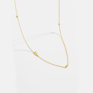 925 Sterling Silver Gold Tone Letters Zirconia Necklace 80100076
