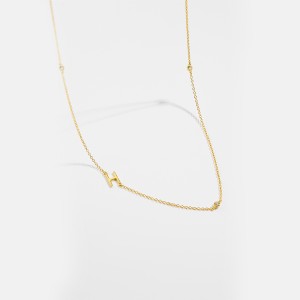 925 Sterling Silver Gold Tone Letters Zirconia Necklace 80100076