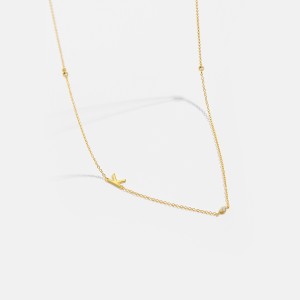 925 Sterling Silver Gold Tone Letters Zirconia Necklace 80100076