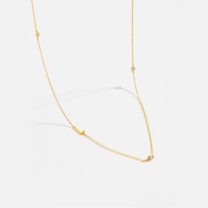 925 Sterling Silver Gold Tone Letters Zirconia Necklace 80100076