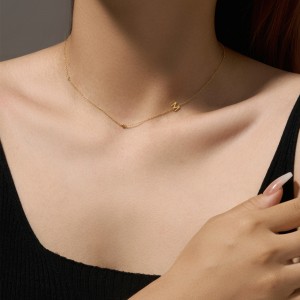 925 Sterling Silver Gold Tone Letters Zirconia Necklace 80100076