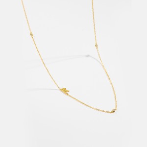 925 Sterling Silver Gold Tone Letters Zirconia Necklace 80100076