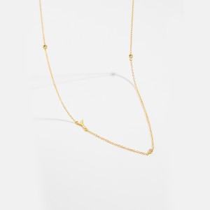 925 Sterling Silver Gold Tone Letters Zirconia Necklace 80100076
