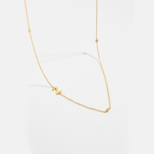 925 Sterling Silver Gold Tone Letters Zirconia Necklace 80100076