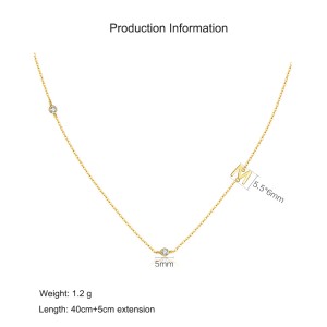 925 Sterling Silver Gold Tone Letters Zirconia Necklace 80100076
