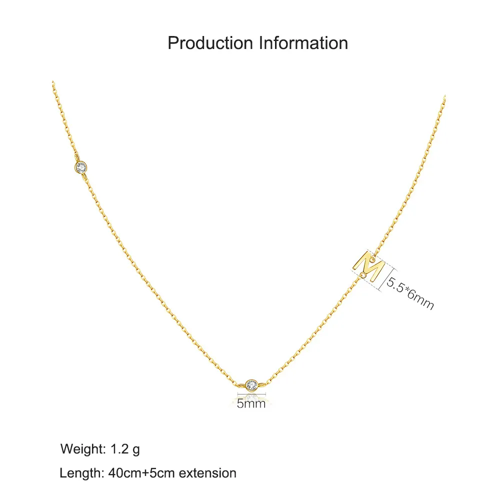 925 Sterling Silver Gold Tone Letters Zirconia Necklace 80100076 - image2