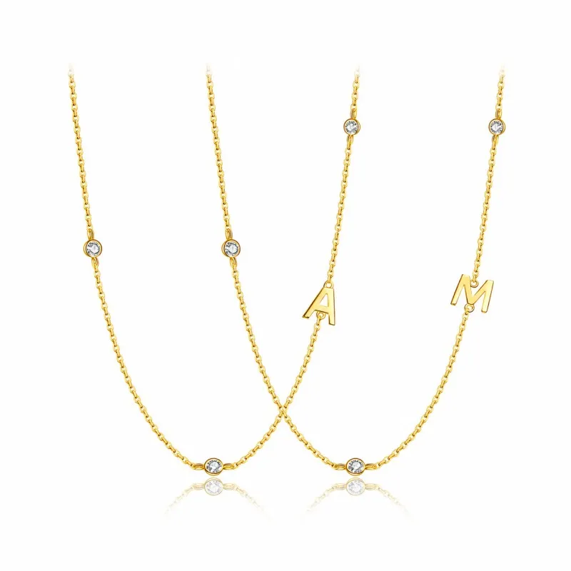 925 Sterling Silver Gold Tone Letters Zirconia Necklace 80100076 925 Sterling Silver Gold Tone Letters Zirconia Necklace 80100076