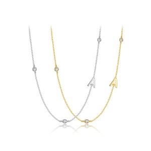 925 Sterling Silver Gold Tone Letters Zirconia Necklace 80100076