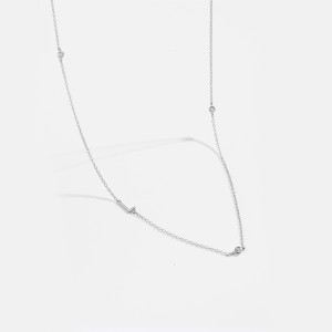 925 Sterling Silver Silver Tone Letters Zirconia Necklace 80100077