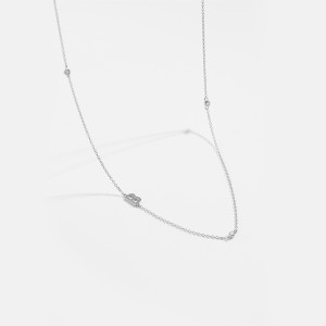 925 Sterling Silver Silver Tone Letters Zirconia Necklace 80100077