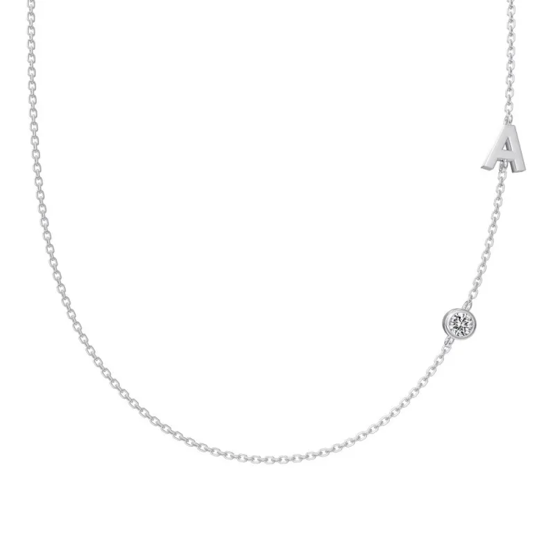 925 Sterling Silver Personalized Initial Alphabet Zircon Necklace 80100078
