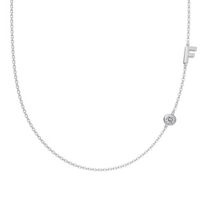 925 Sterling Silver Personalized Initial Alphabet Zircon Necklace 80100078