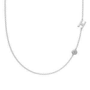 925 Sterling Silver Personalized Initial Alphabet Zircon Necklace 80100078