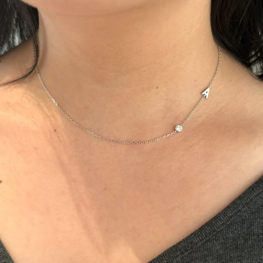 925 Sterling Silver Personalized Initial Alphabet Zircon Necklace 80100078 - image1