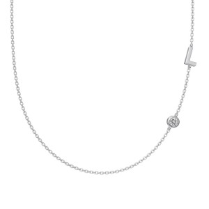 925 Sterling Silver Personalized Initial Alphabet Zircon Necklace 80100078