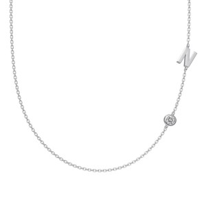 925 Sterling Silver Personalized Initial Alphabet Zircon Necklace 80100078