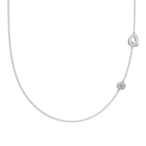 925 Sterling Silver Personalized Initial Alphabet Zircon Necklace 80100078