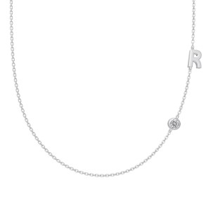 925 Sterling Silver Personalized Initial Alphabet Zircon Necklace 80100078