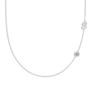 925 Sterling Silver Personalized Initial Alphabet Zircon Necklace 80100078