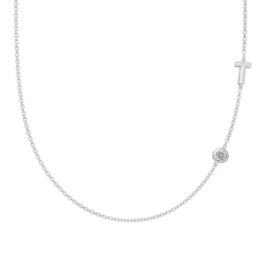 925 Sterling Silver Personalized Initial Alphabet Zircon Necklace 80100078