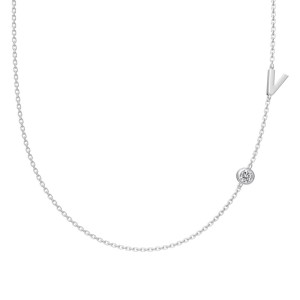 925 Sterling Silver Personalized Initial Alphabet Zircon Necklace 80100078