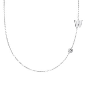 925 Sterling Silver Personalized Initial Alphabet Zircon Necklace 80100078