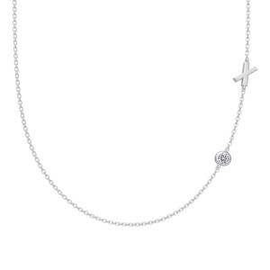 925 Sterling Silver Personalized Initial Alphabet Zircon Necklace 80100078