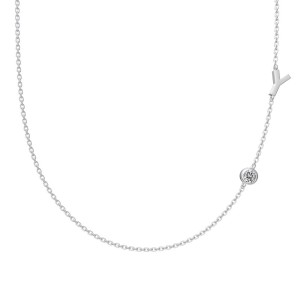 925 Sterling Silver Personalized Initial Alphabet Zircon Necklace 80100078