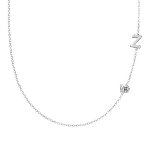 925 Sterling Silver Personalized Initial Alphabet Zircon Necklace 80100078