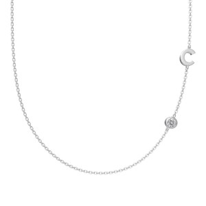925 Sterling Silver Personalized Initial Alphabet Zircon Necklace 80100078