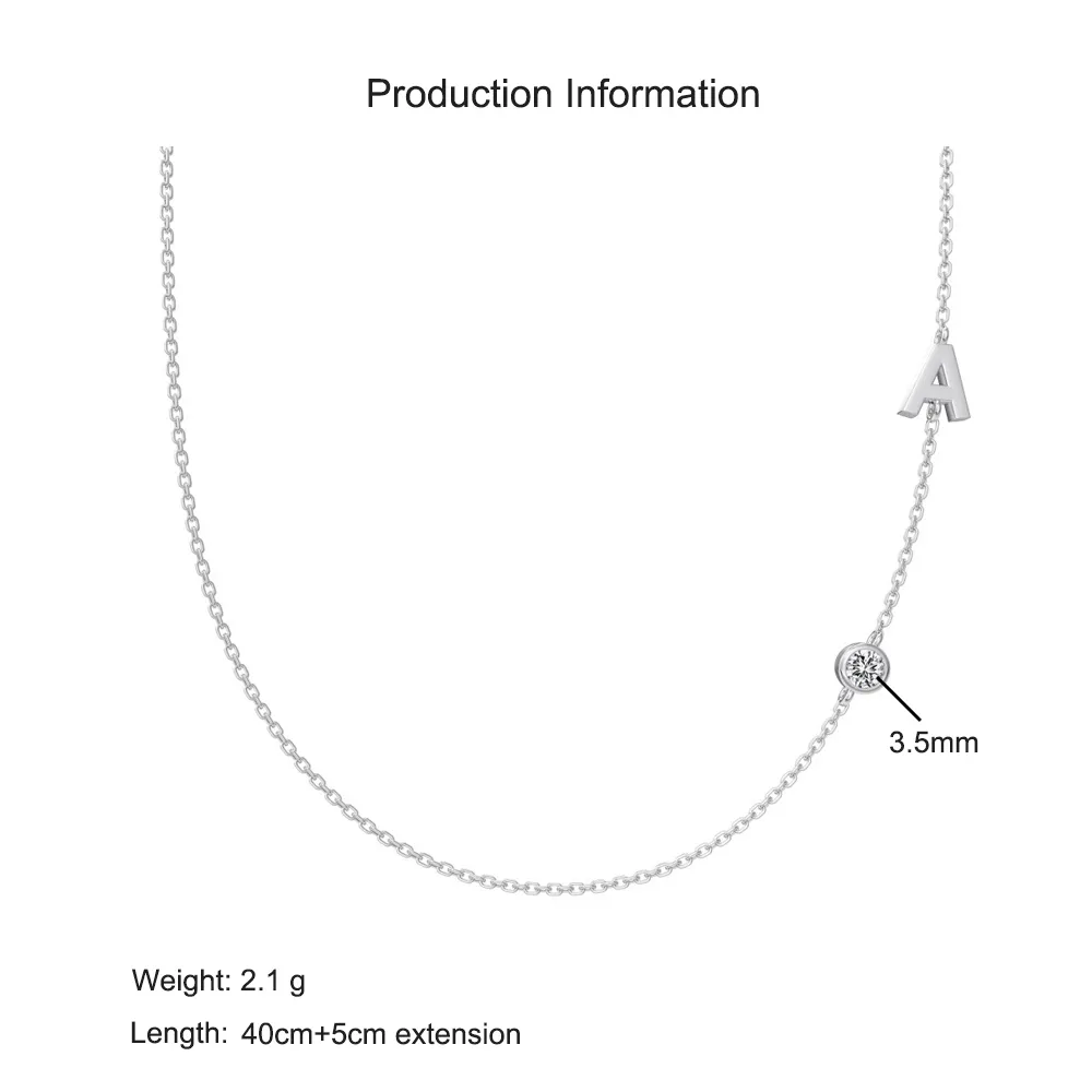925 Sterling Silver Personalized Initial Alphabet Zircon Necklace 80100078 - image2