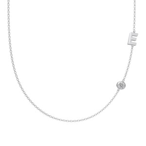 925 Sterling Silver Personalized Initial Alphabet Zircon Necklace 80100078