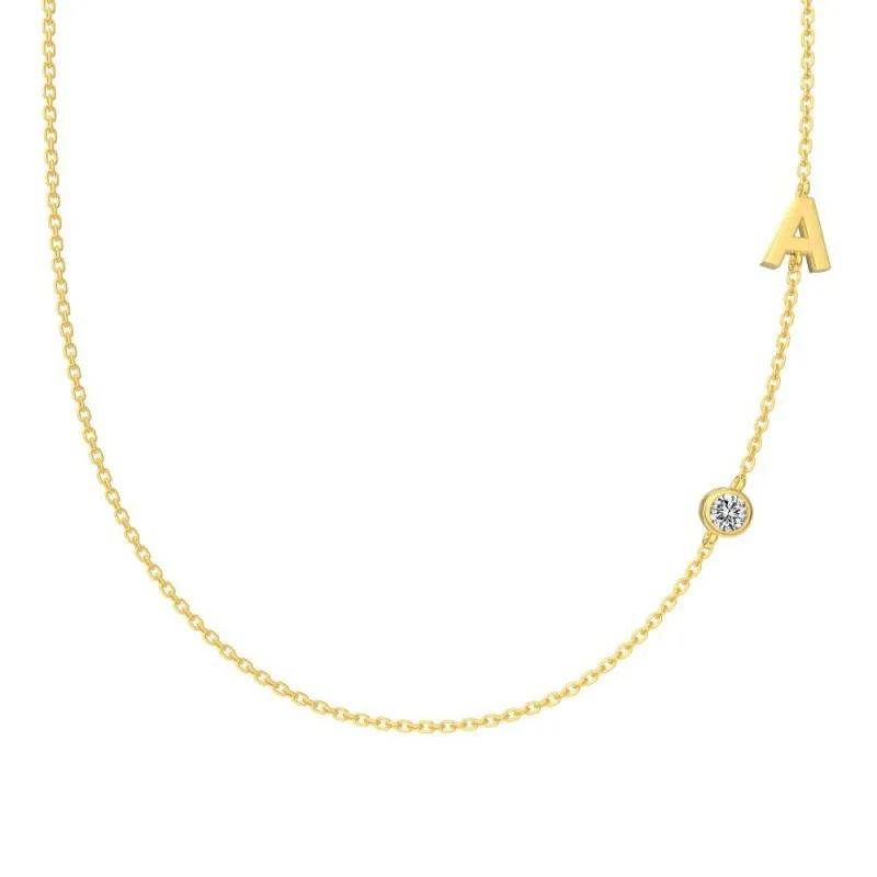 925 Sterling Silver Personalized Initial Alphabet Zircon Necklace 80100079