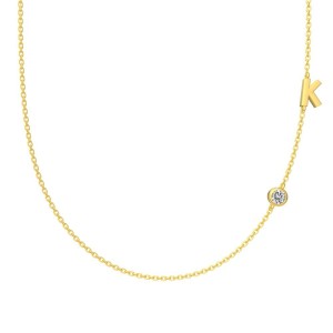 925 Sterling Silver Personalized Initial Alphabet Zircon Necklace 80100079