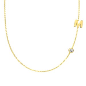 925 Sterling Silver Personalized Initial Alphabet Zircon Necklace 80100079