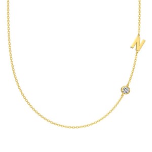 925 Sterling Silver Personalized Initial Alphabet Zircon Necklace 80100079