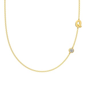 925 Sterling Silver Personalized Initial Alphabet Zircon Necklace 80100079