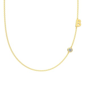 925 Sterling Silver Personalized Initial Alphabet Zircon Necklace 80100079