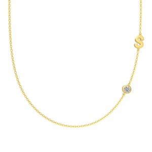 925 Sterling Silver Personalized Initial Alphabet Zircon Necklace 80100079