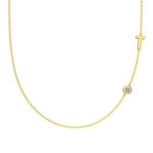925 Sterling Silver Personalized Initial Alphabet Zircon Necklace 80100079