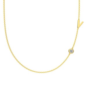 925 Sterling Silver Personalized Initial Alphabet Zircon Necklace 80100079