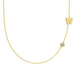 925 Sterling Silver Personalized Initial Alphabet Zircon Necklace 80100079